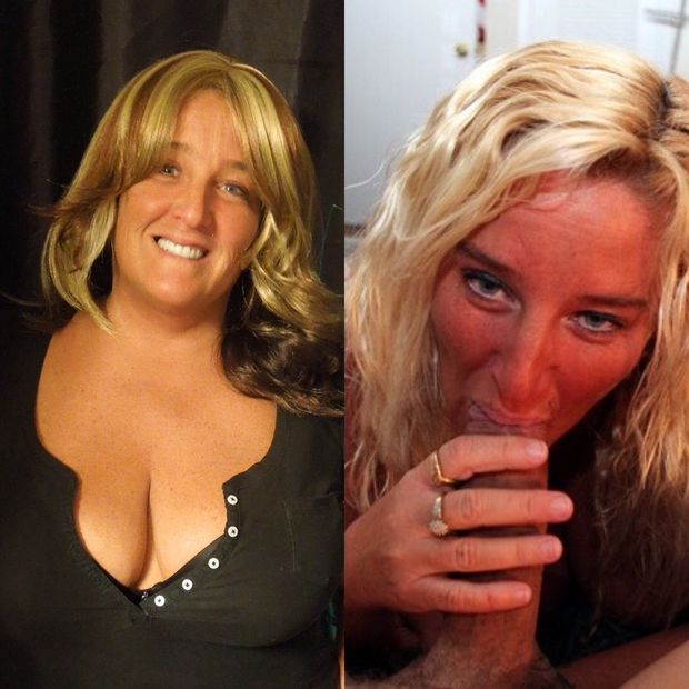 Blonde bimbo before and after blowjob