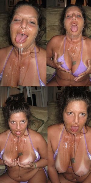 Dirty mature showing her drooling cum face