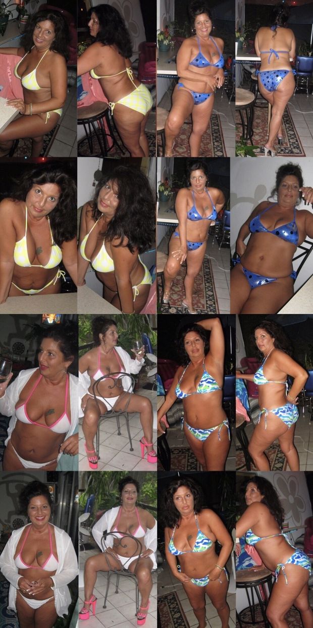 Big tit mature showing off her bikinis