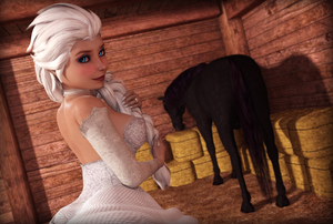 Blonde babe Elsa with Horse by Rasmustheowl