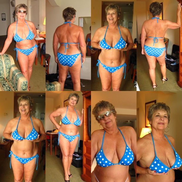 Big tit Granny showing her bikini on vacation