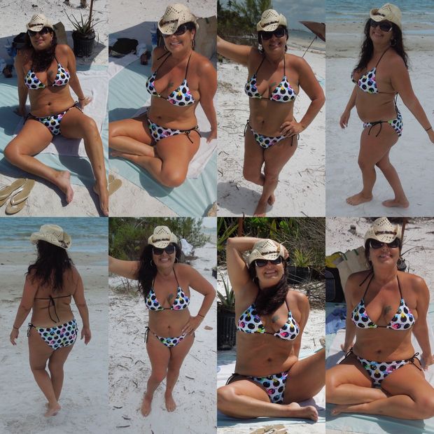Chubby Milf showing her bikini at the beach
