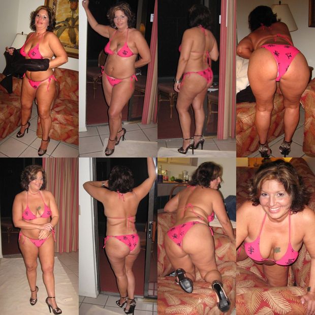 Short haired Milf in red bikini