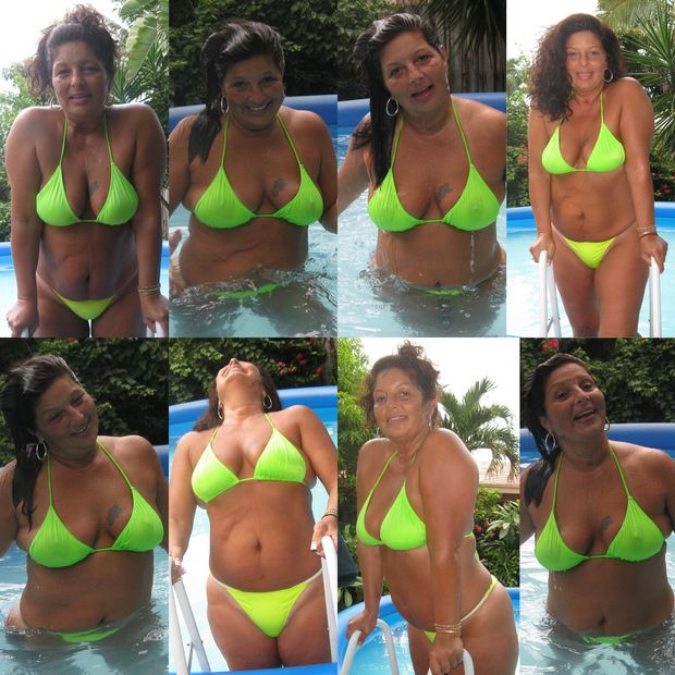Big tit Milf in see thru green bikini