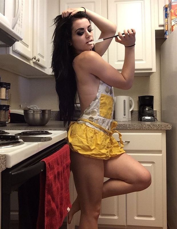 WWE bitch Paige in only apron