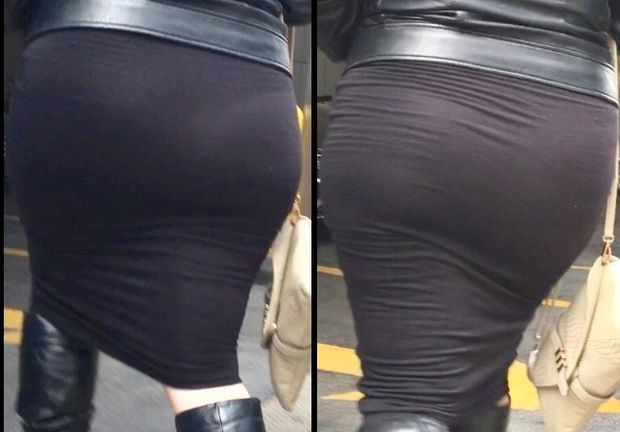 Thick businesswoman sheer skirt