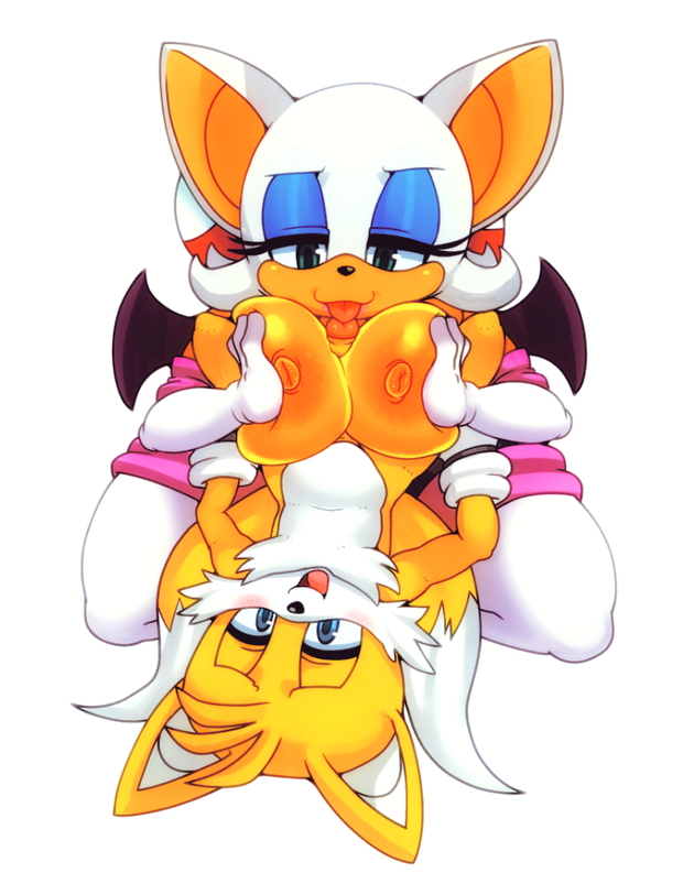 sonic the hedgehog (series) sega rouge the bat miles prower mato spectoru simple background white background 2017 anthro areolae armwear bats bat wings blue eyes boots breasts canine clothing dipstick tail duo elbow gloves eyelashes eyeshadow female fox f