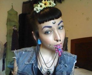 Monique Deville is one cool weird goth chick in a jean vest jacket - fota ppale weirdd hff gothh