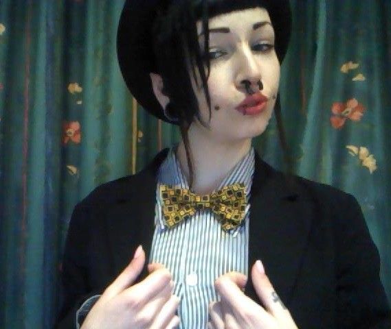 Monique Deville is a weird looking goth altmodel with a nose ring and a bow-tie - fota zxzx gothh ppale hff weirdd