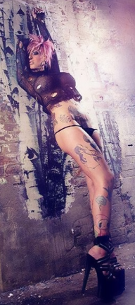 Sadie Fire is a goth model in a see through half shirt lingerie thing - fota sthu gothh outfitt