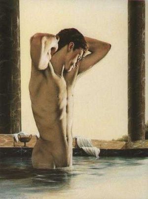 Nude youth bathing