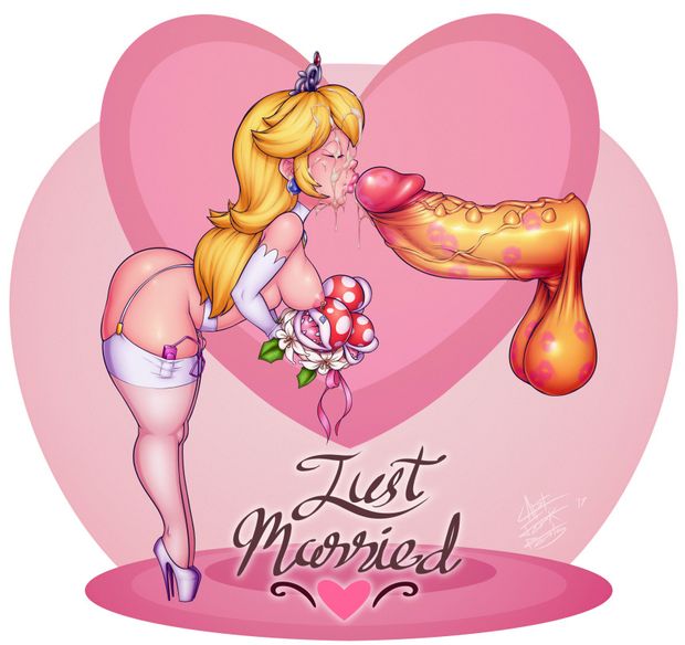 ass bent_over blonde_hair bouquet bowser breasts bride captainjerkpants cheating cum cum_on_hair curvy facial female garter_straps high_heels huge_cock jewelry kiss large_breasts large_penis lipstick lipstick_mark long_hair nintendo nipple_piercing nipple