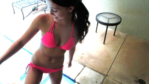 Brittney smith Atwood is looking sexy as hell with big boobs and cleavage in pink bikini