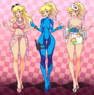 Peach trying out different outfits.
