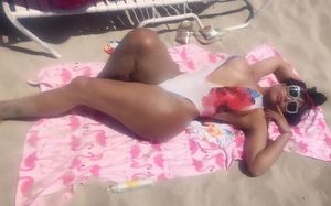 Tamarah Isabella has giant hips on her slim build on the beach in Tasmania - SGB