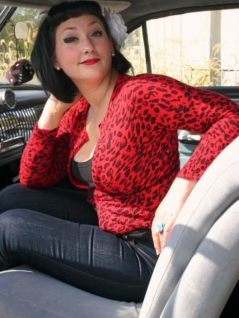 Josephine Naso is here to inspire others as a amatuer model in a fire red shirt w/ buttons as she is hot mama in a car - SGB zxzx