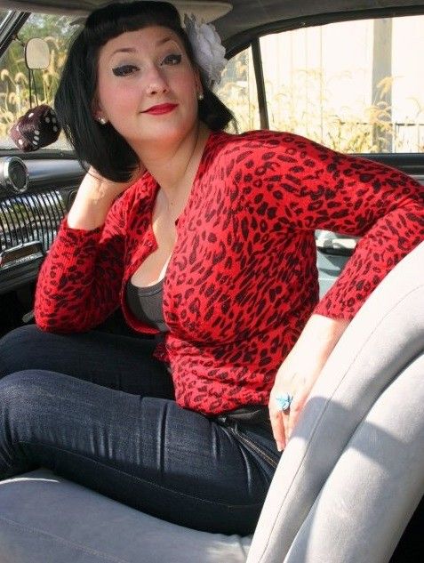 Josephine Naso is here to inspire others as a amatuer model in a fire red shirt w/ buttons as she is hot mama in a car - SGB zxzx