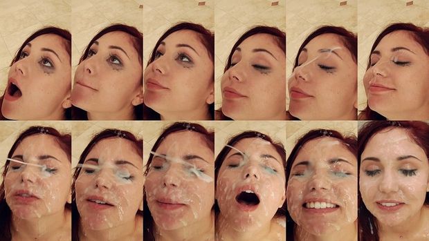 She gets naked then takes cum after cum on her pretty face