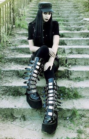 From hell Little Billy The Drug Addict is pure goth evil babe loner for now with pale white skin as if pasted with make-up - SGB gothh ppale