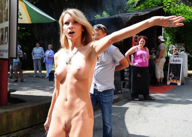 Blonde posing in public