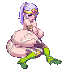 chijoku no troll busters 赤Ｐ 低解像度 アニメーション ＧＩＦアニメ ドット絵 エルフ ザーメン サイハイソックス joined legs 乳 乳輪 乳首 体にザーメン 垂れるザーメン 巨乳 手袋 王冠 紫髪 脚を閉じている 膣 青い目