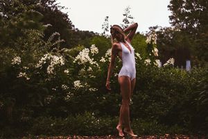 Blonde babe and white flowers!