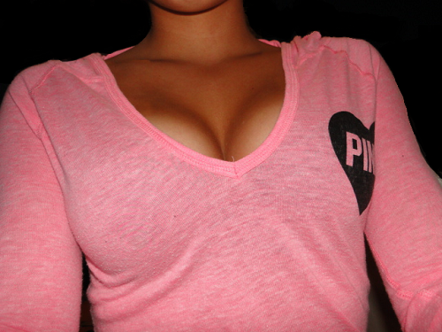 Tan cutie pink shirt, lifted tits