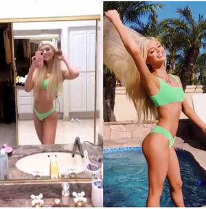 Loren gray is looking sexy as hell with big boobs in green bikini