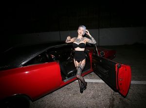 Pareidolia Suicide stumbles out of her car as a super goth bimbo - SGB
