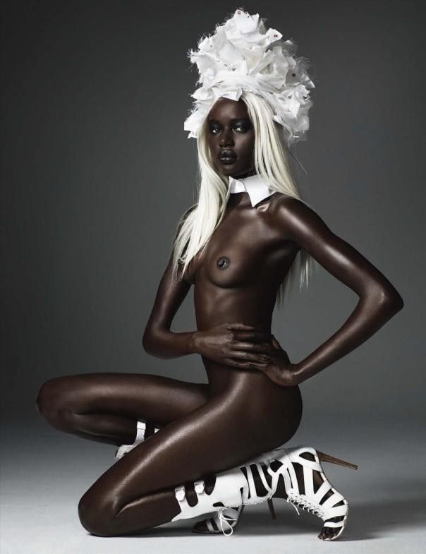 Pretty Black Woman, White Blonde Wig.