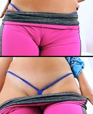 Brittany in yoga pants & blue g-string