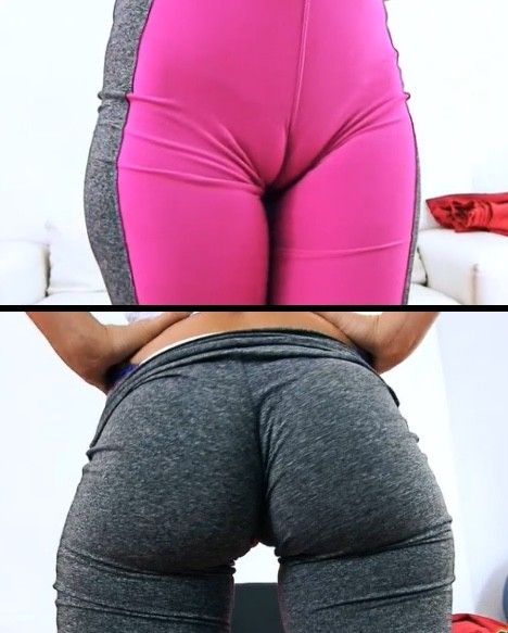 Brittany in yoga pants & blue g-string