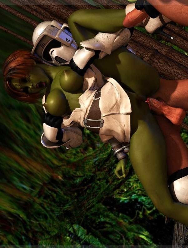 Alien babe has sex in public with stat troopers from Star Wars - hardcore outdoors sex - sexy alien babe with cute titties