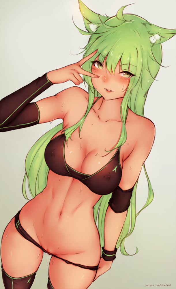 wet babe with green hair