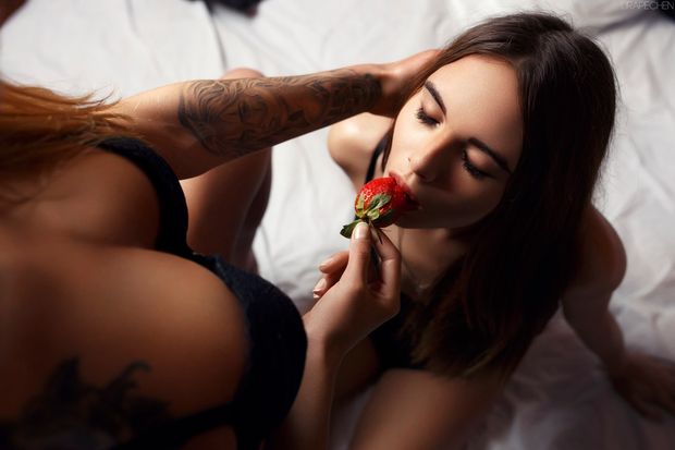 First arouse her with some strawberries, so that later she is eager to deepthroat that cock..