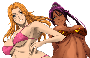 Rangiku and yoruichi bikini by Wowauwero