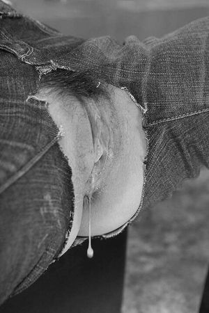 torn jeans and dripping pusssy