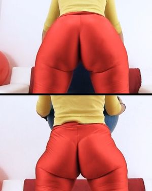 Fiona in hot red leggings