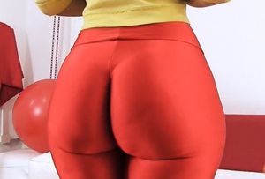 Fiona in hot red leggings