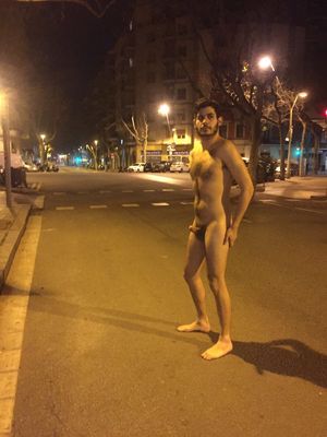 Hot, hairy, erect stud on the road at night