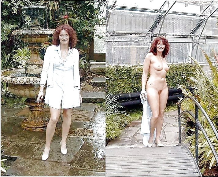 Redhead in heels outside