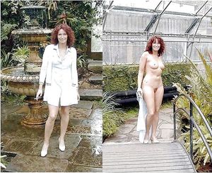 Redhead in heels outside