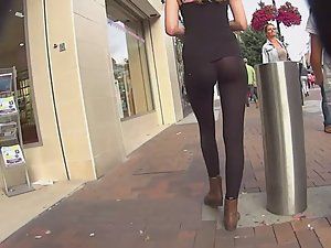 sexy woman in seethrough leggings in public