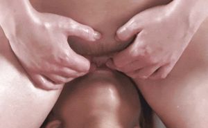 Tight lesbian swirling tongue pussy licking.