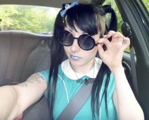 Paraquat Suicide is the best nestling, skinflint goth babe whom rocks sunglasses & pale make-up in blue and make-up - SGB gothh tteen
