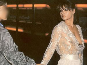 Wife in braless sheer blouse in public.