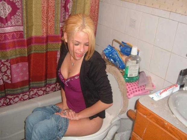 Cute blonde teen peeing