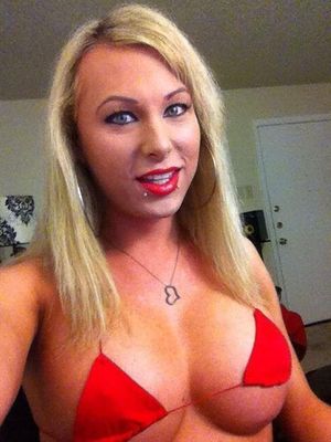 Bimbo is amateur slut in little red bikinis as Ventura Slutson has large tits & boobs with a smile& a heart necklace - SGB