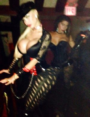 Bimbo has huge massive titz in her jade black bdsm kink clothes & cool chains as a partygirl w/ giant cleavage outfit- SGB tranz gbb outfitt