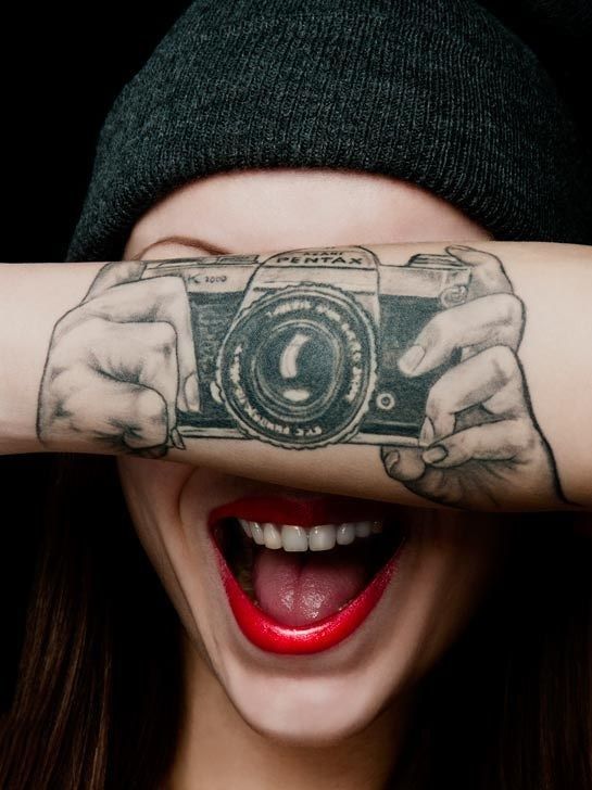 Smiling woman with red lips